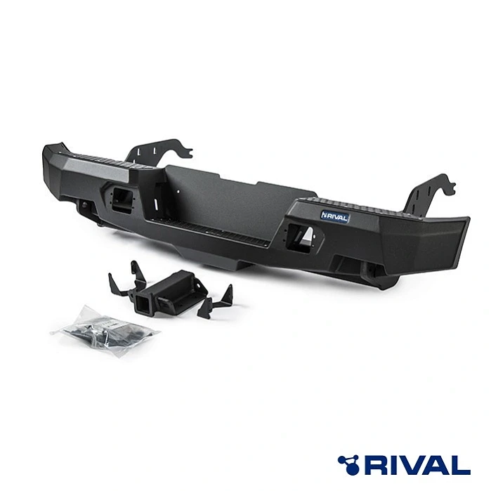 RIVAL алюминиевый задний бампер для FORD RANGER (2012-2015; 2015-2022) (чёрный, без LED) + комплект крепежа