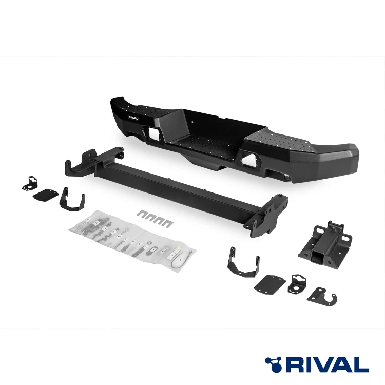 RIVAL алюминиевый задний бампер для TOYOTA HILUX (2011-2015, 2015-2020, 2020-2024) (чёрный, без LED) + комплект крепежа