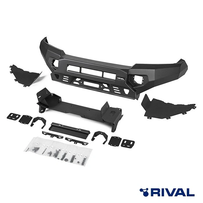RIVAL алюминиевый передний бампер для TOYOTA LAND CRUISER 200 (2006-2015) (чёрный, без LED) + комплект крепежа